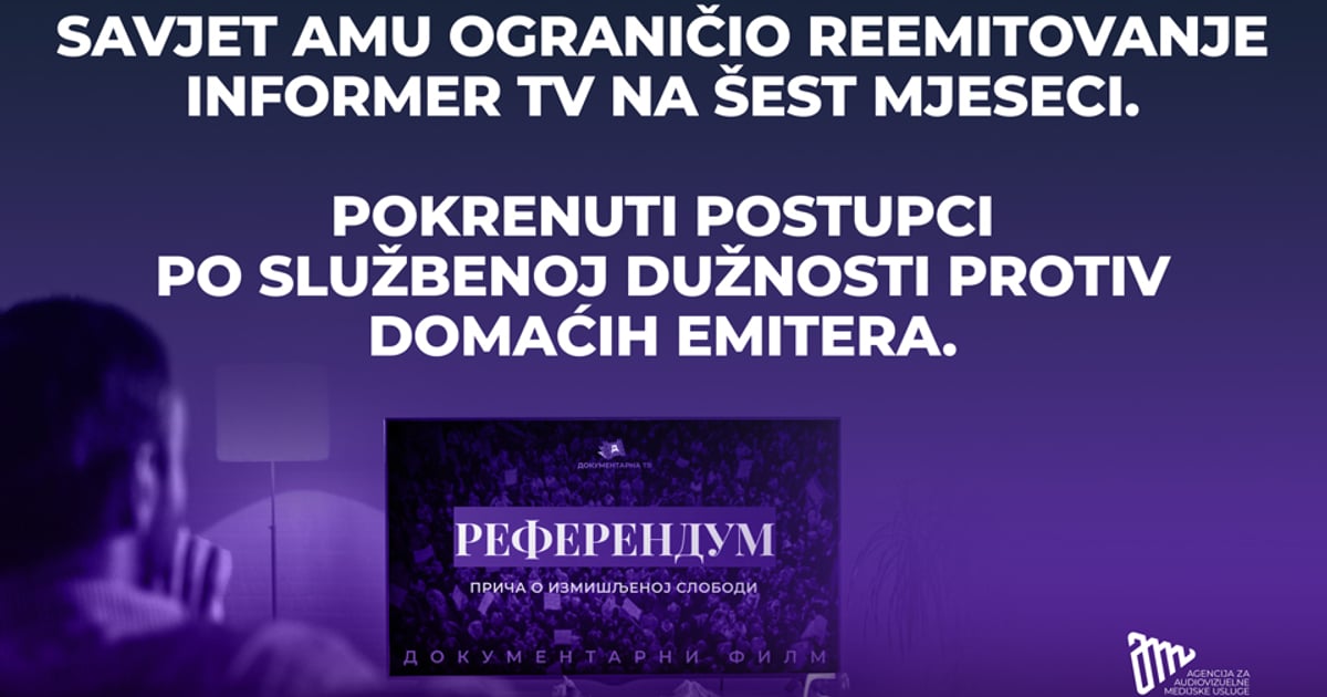 Fotografija uz vijest: AMU ograničio reemitovanje Informer TV zbog spornog filma o referendumu