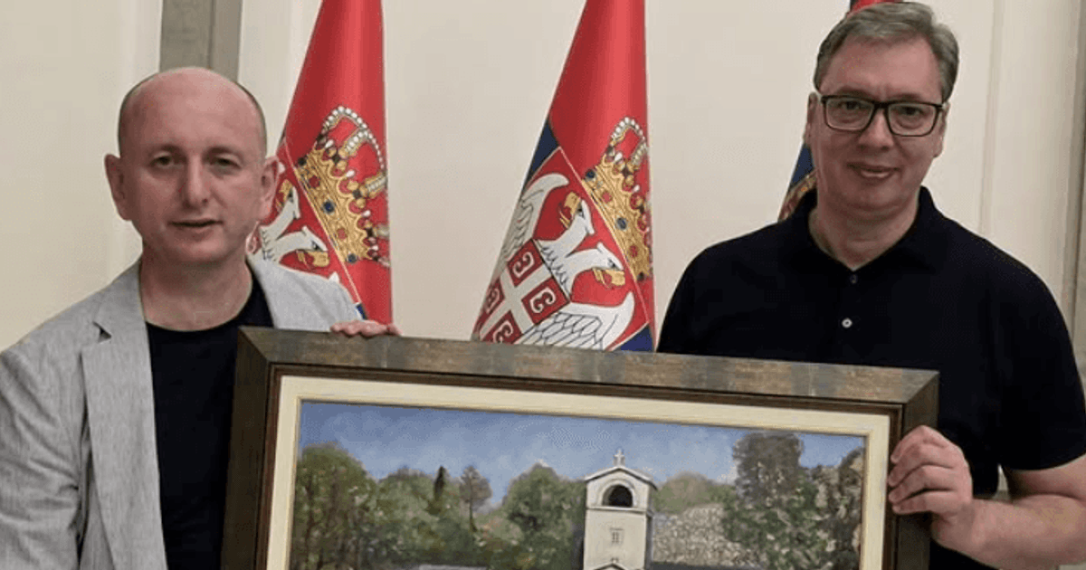 Fotografija uz vijest: Knežević poklonio Vučiću sliku Cetinjskog manastira u ime Srba sa Cetinja