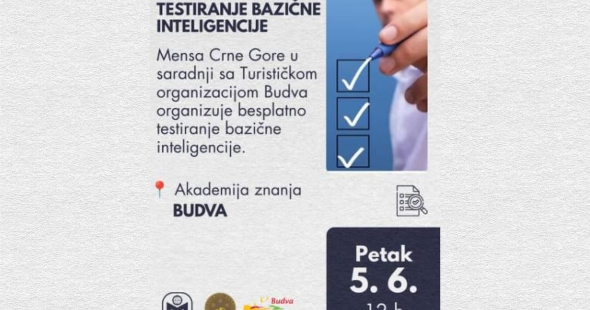 Fotografija uz vijest: Mensa Crne Gore i Turistička organizacija Budve organizuju testiranje inteligencije 5. juna