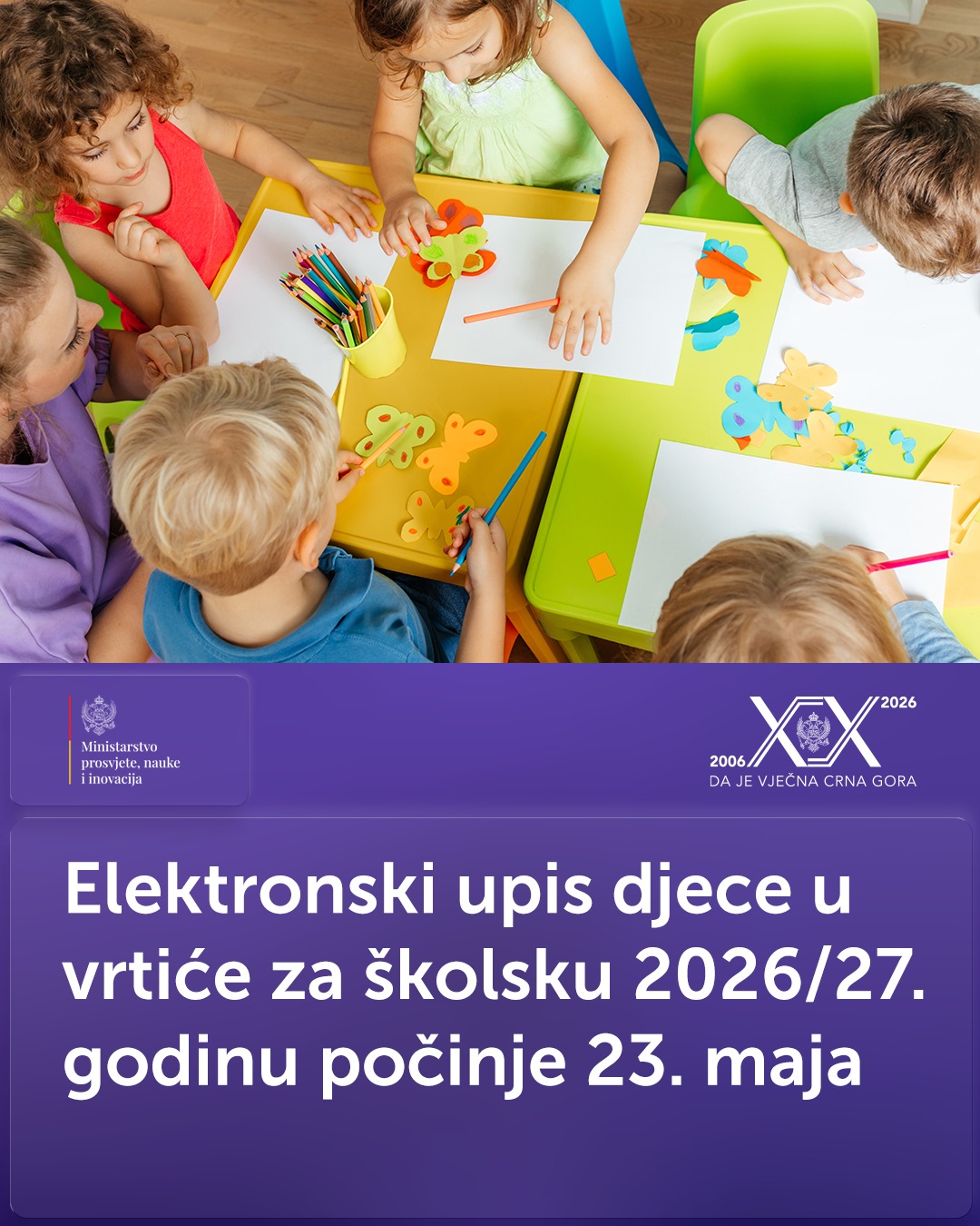 Fotografija uz vijest: Elektronski upis djece u vrtiće za školsku 2026/27. godinu počinje 23. maja