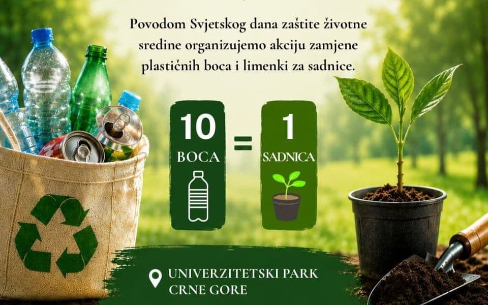 Fotografija uz vijest: MERS organizuje akciju zamjene plastičnih flaša i limenki za sadnice povodom Svjetskog dana zaštite životne sredine