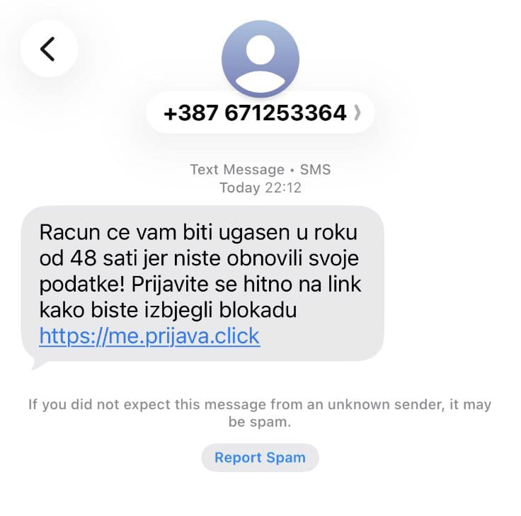 Fotografija uz vijest: Policija upozorava na lažne SMS poruke sa phishing linkovima