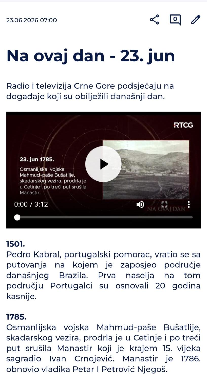 Fotografija uz vijest: RTCG pomiješao dva manastira i istorijske okolnosti u emisiji „Na ovaj dan“