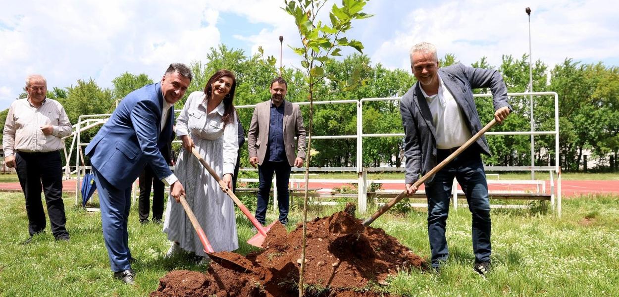 Fotografija uz vijest: U Nikšiću organizovana akcija sadnje drveća i postavljanja mobilijara u OŠ „Ratko Žarić“