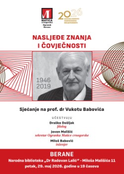Fotografija uz vijest: Veče sjećanja na profesora Vukotu Babovića pod nazivom „Nasljeđe znanja i čovječnosti“