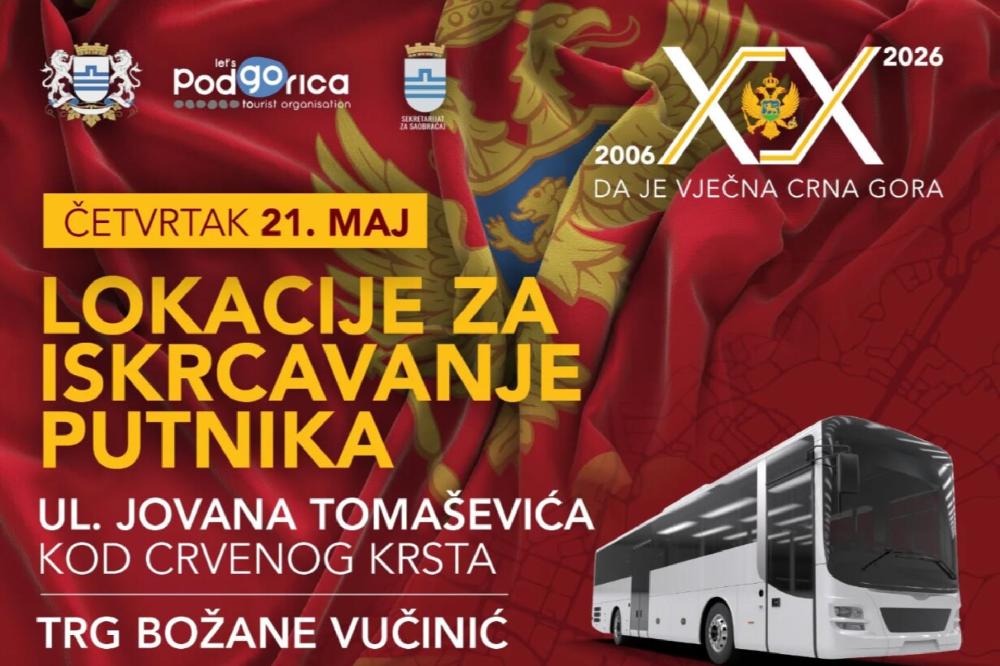 Fotografija uz vijest: Lokacije za iskrcavanje putnika i parkiranje autobusa u Podgorici za Dan nezavisnosti